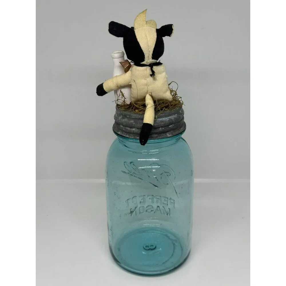 VTG  Ball Perfect‎ Mason Jar Cow & Milk Bottle Topper – Farmhouse Kitchen Décor